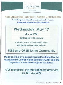 Intergenerational Holocaust Program - N20170007 - 5/17/2017 - Holocaust; Educational; Intergenerational